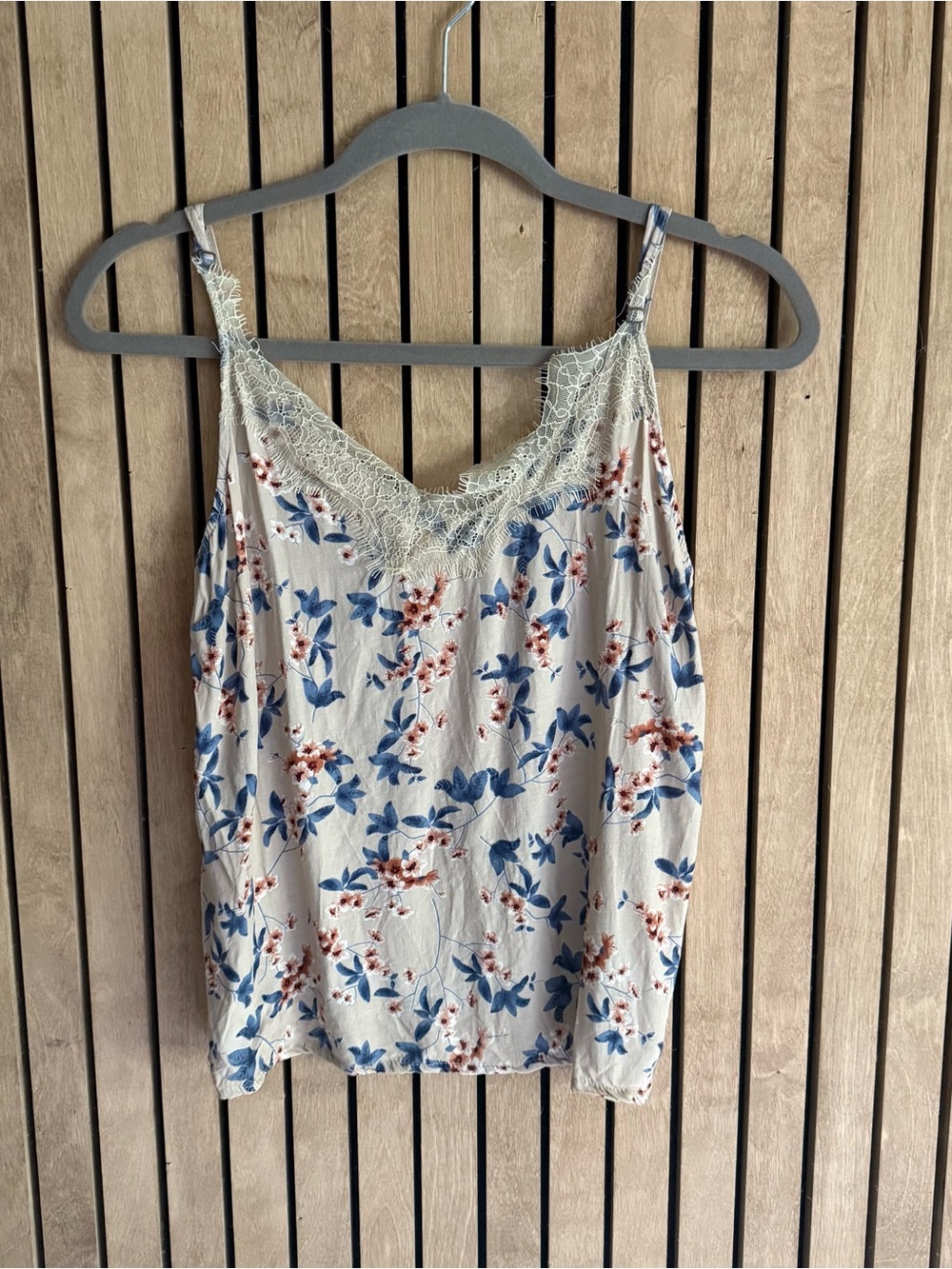 Hayden Cream Lace-Trim Tank with Blue & Rust Floral Print